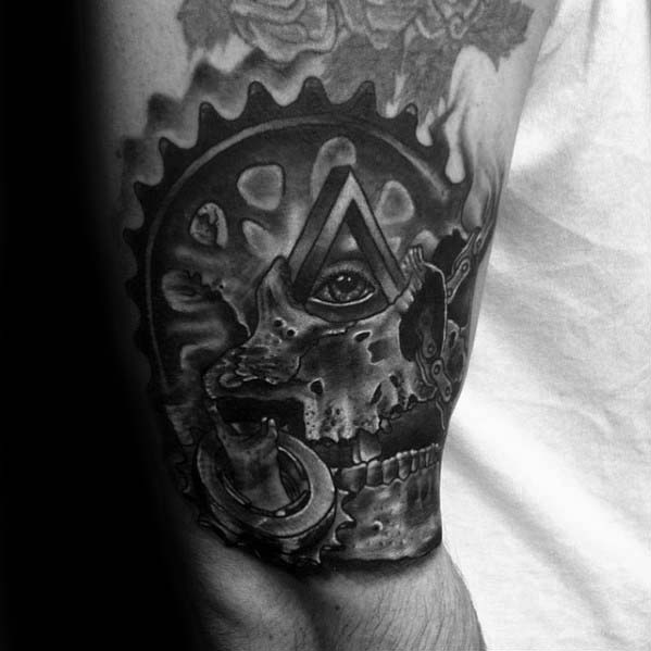Gear With All Seeing Eye And Skull Bmx Mens Arm Tattoos