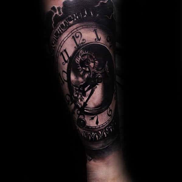 Gear With Clock Guys 3d Forearm Sleeve Tattoo