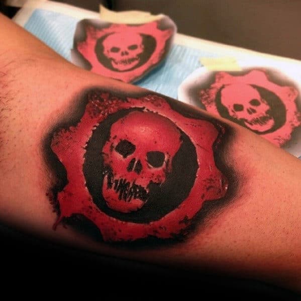 Gears Of War Back Of Leg Calf Tattoo Ideas For Guys