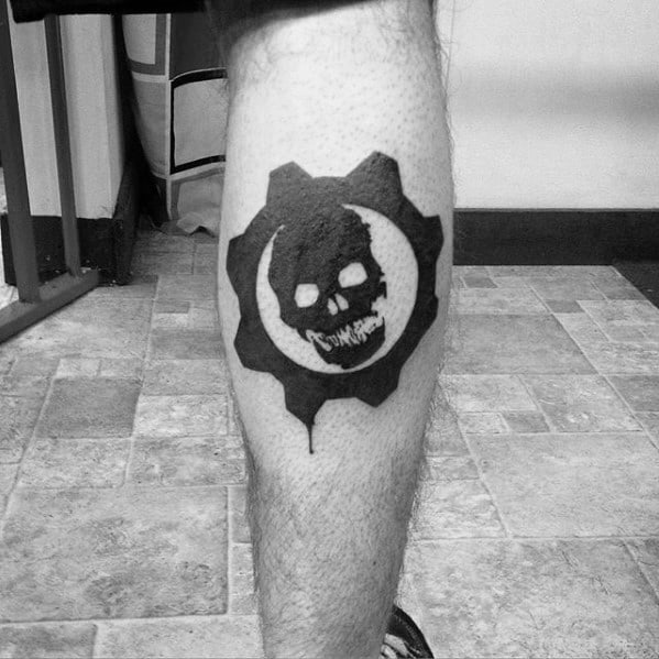 Gears Of War Blackwork Mens Leg Calf Tattoos