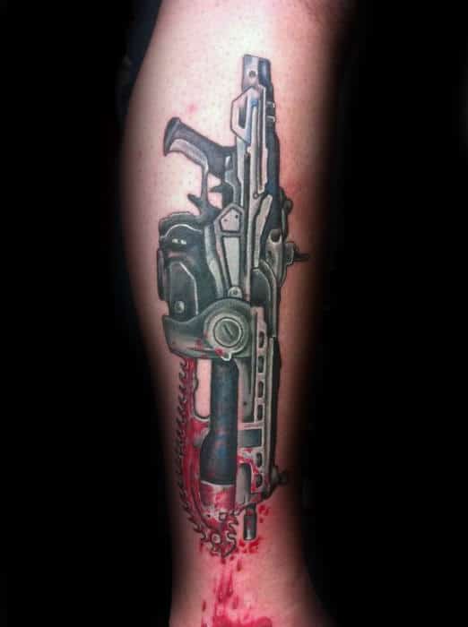 Gears Of War Weapon Mens Leg Tattoo