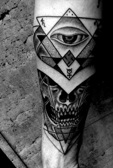 Gentlean With Eye Of Providence Geometric Skull Forearm Tattoo