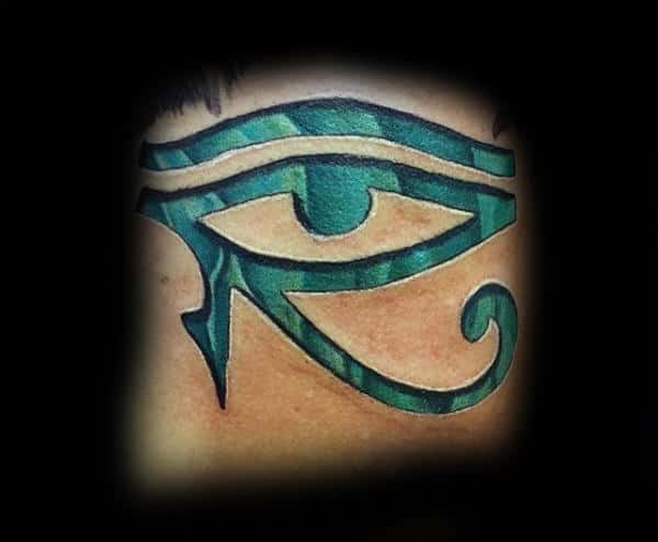 Gentleman With 3d Eye Of Horus Teal Tattoo