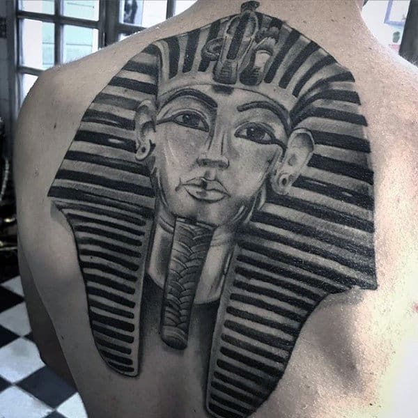 Gentleman With 3d Shaded Black And Grey King Tut Tattoos