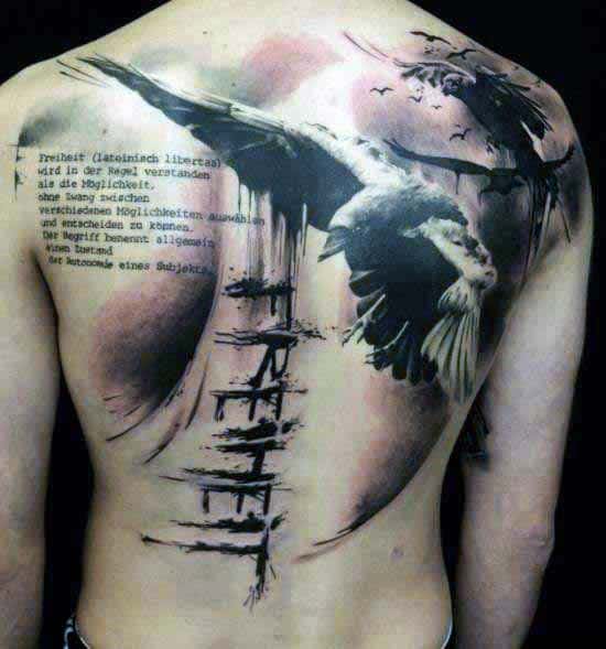 Gentleman With Abstract Back Crow Tattoo