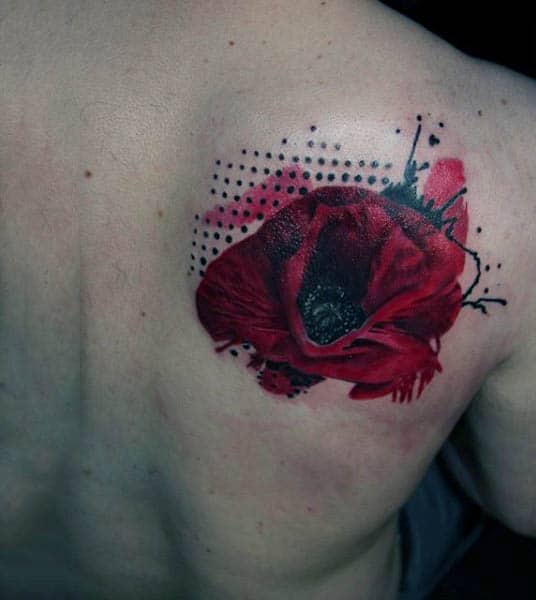 Gentleman With Abstract Back Red Poppy Tattoo