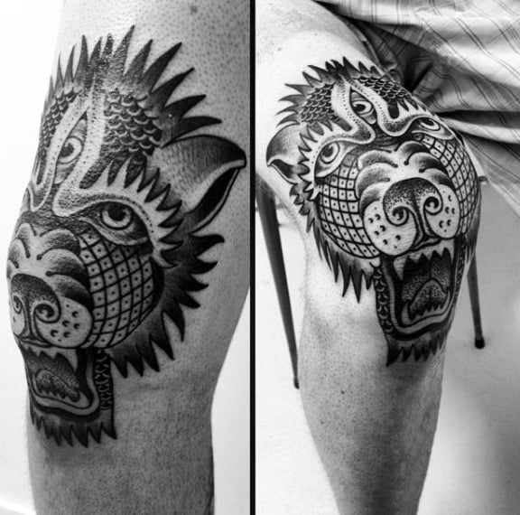 Gentleman With Abstract Knee Bear Tattoo Design