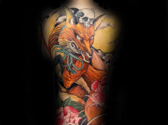 Gentleman With Amazing Kitsune Full Back Fox Themed Tattoo
