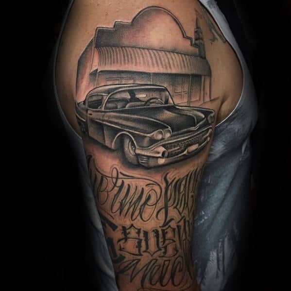 Gentleman With Arm Cadillac Tattoo Design