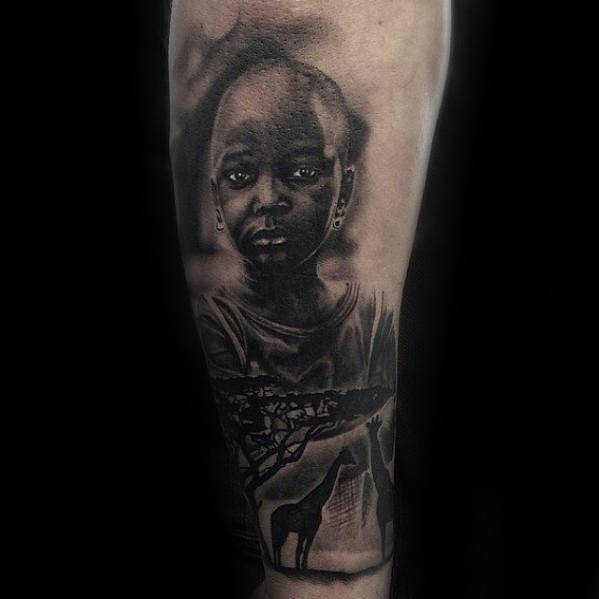 Gentleman With Awesome Africa Black And Grey Forearm Tattoo