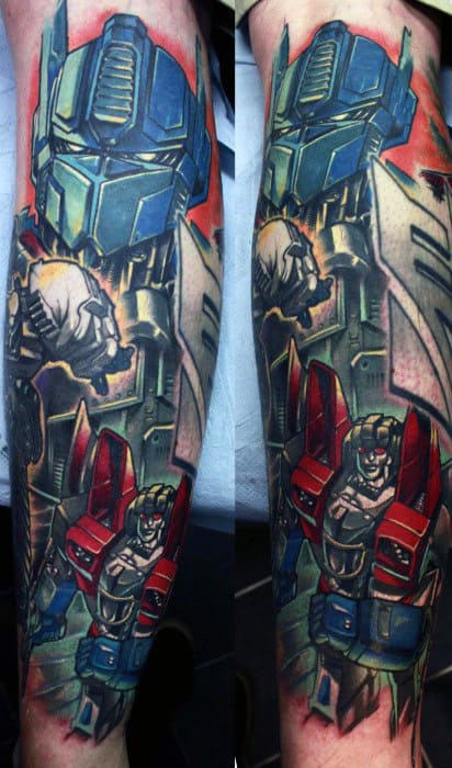 Gentleman With Awesome Leg Sleeve Transformers Tattoos