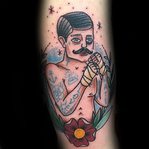 Gentleman With Awesome Traditional Boxer Inner Forearm Tattoos