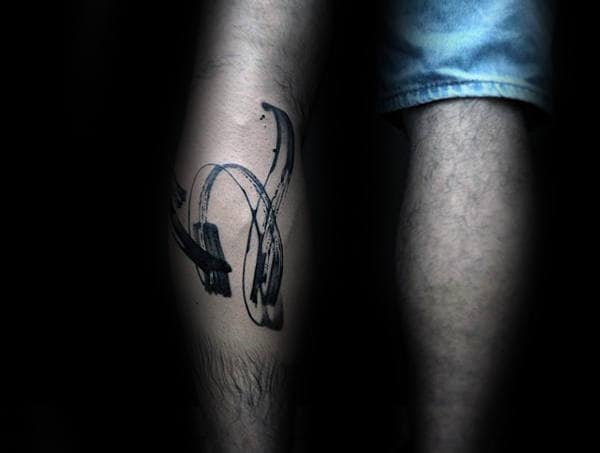 Gentleman With Back Of Leg Calf Black Ink Brush Stroke Tattoo