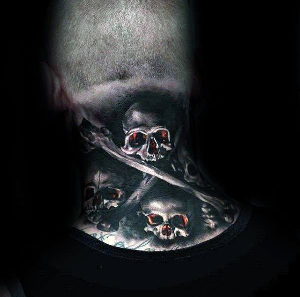 Gentleman With Badass Skull Neck Tattoo