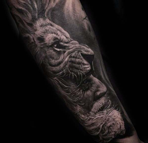 Gentleman With Badass Tiger Bearded Male Forearm Tattoo