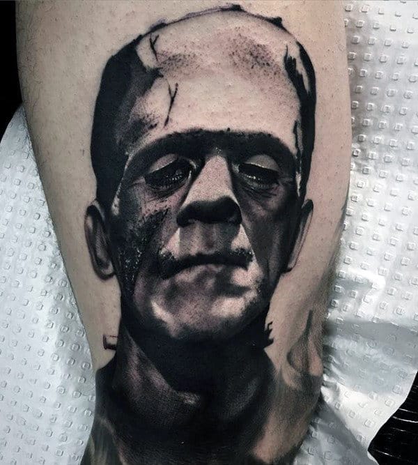 Gentleman With Black And Grey Ink Frankenstein Arm Tattoo