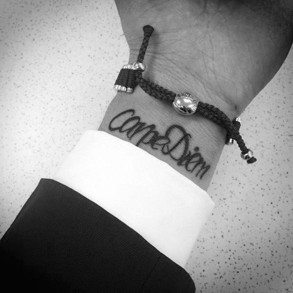 Gentleman With Carpe Diem Wrist Tattoo
