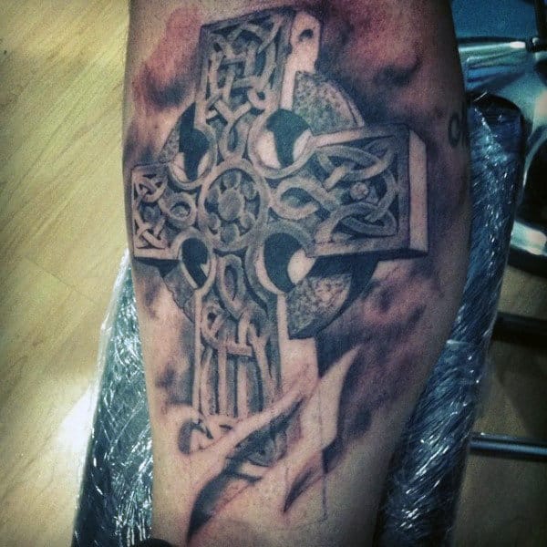 Gentleman With Celtic Cross Tattoo Inner Bicep