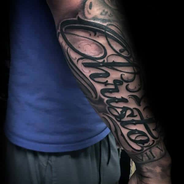 Gentleman With Christo Script Forearm Tattoo