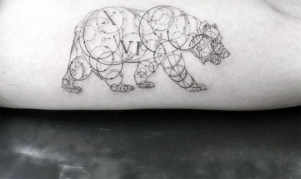 Gentleman With Circular Geometric Bear Arm Tattoo Design