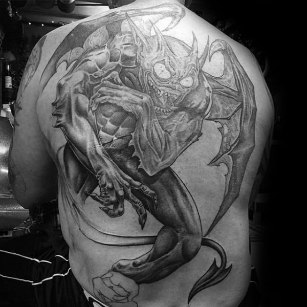 Gentleman With Cool Gargoyle Back Tattoo