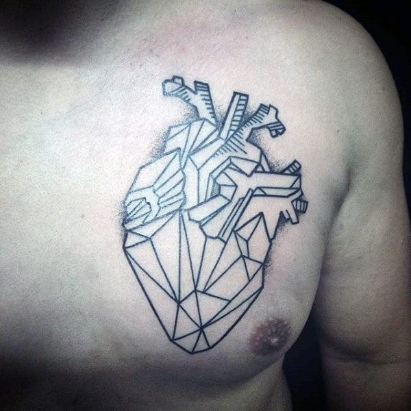 Gentleman With Cool Geometric Heart Tattoo On Upper Chest