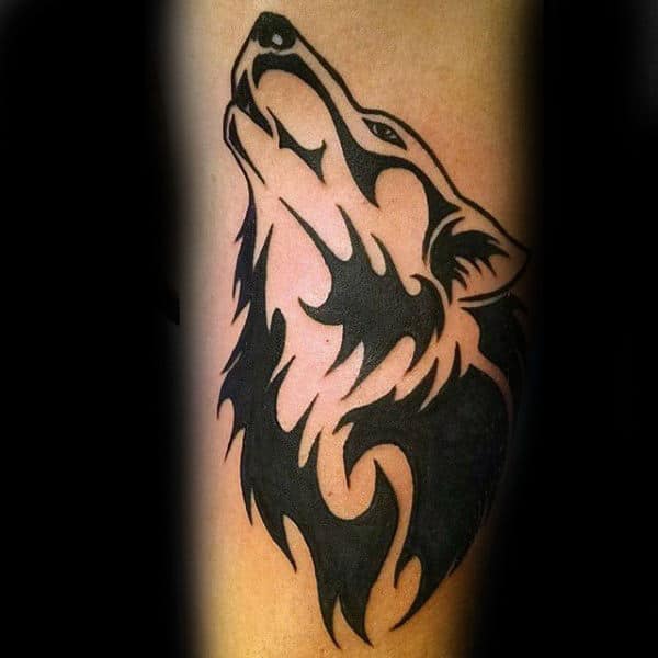 Gentleman With Cool Tribal Wolf Forearm Tattoo