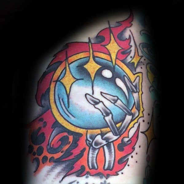 Gentleman With Crystal Ball Skeleton Hands Arm Tattoo