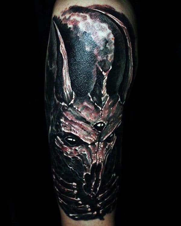 Gentleman With Dark Black Ink Baphomet Half Sleeve Tattoo