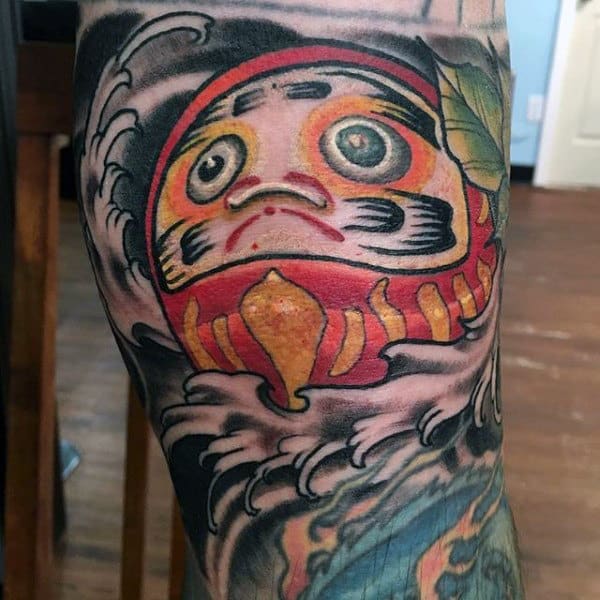 Gentleman With Daruma Doll Leg Tattoo
