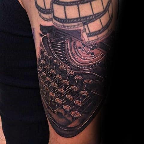 Gentleman With Detailed Typewriter Arm Tattoo Design