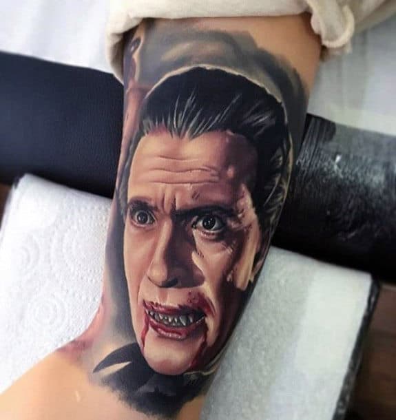 Gentleman With Dracula Blood Inner Arm Bicep Tattoo