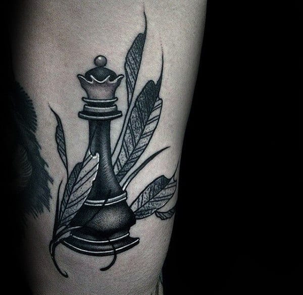 Gentleman With Feathers And King Chess Piece Tattoo On Rib Cage Side Of Body