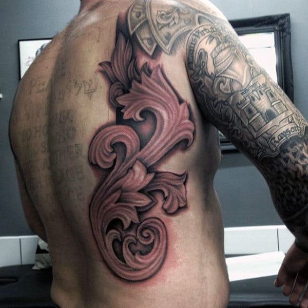 Gentleman With Filigree Ornate Back Tattoo