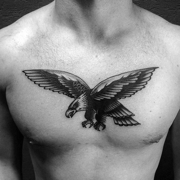 Gentleman With Flying Eagle Traditional Chest Vintage Tattoo