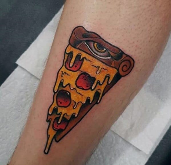 Gentleman With Forearm Pizza Slice Eye Crust Tattoo
