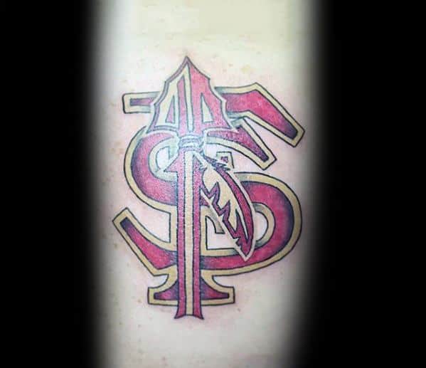 Gentleman With Fsu Florida State University Logo Forearm Tattoo