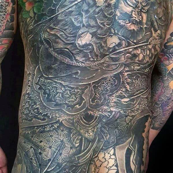 Gentleman With Full Back Geometric Tattoo Cover Up Ideas