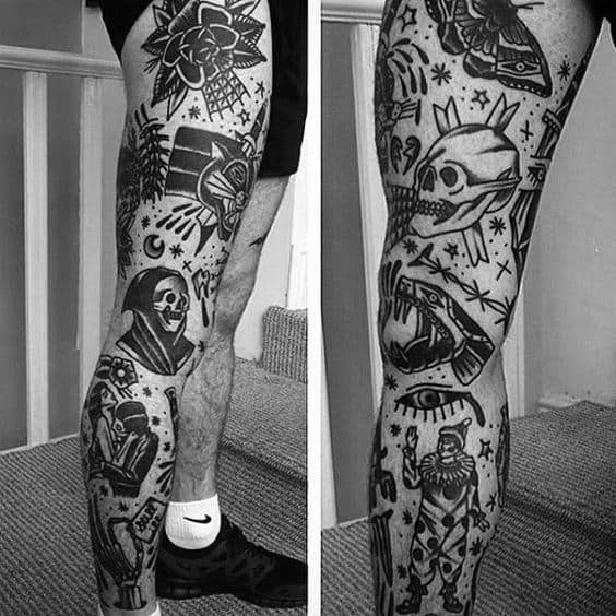 Gentleman With Full Leg Sleeve Traditional Tattoos