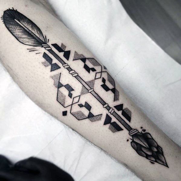 Gentleman With Geometric Arrow Forearm Tattoo