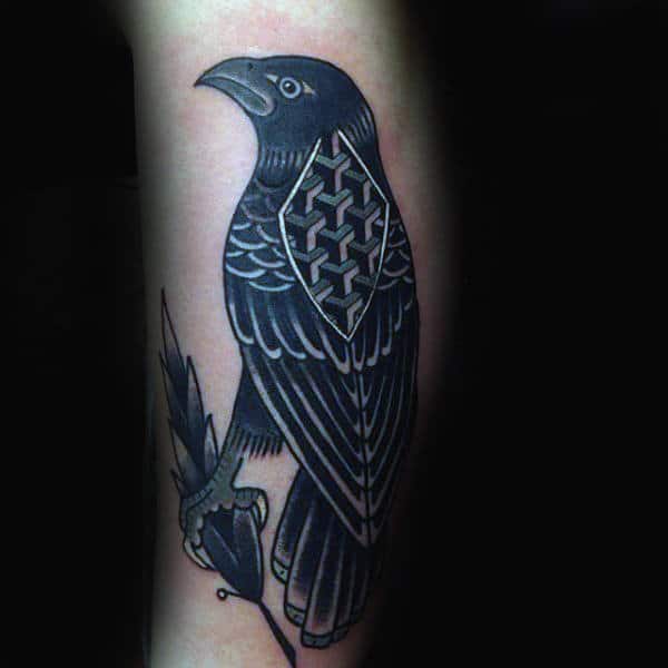 Gentleman With Geometric Crow Arm Tattoo