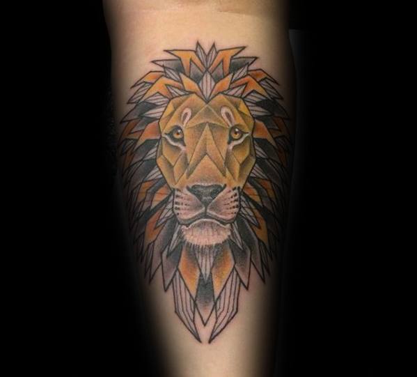 Gentleman With Geometric Lion Forearm Tattoo