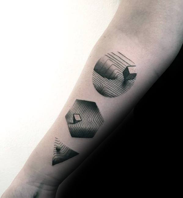 Gentleman With Geometric Shapes Dotwork Detailed Small Forearm Tattoo