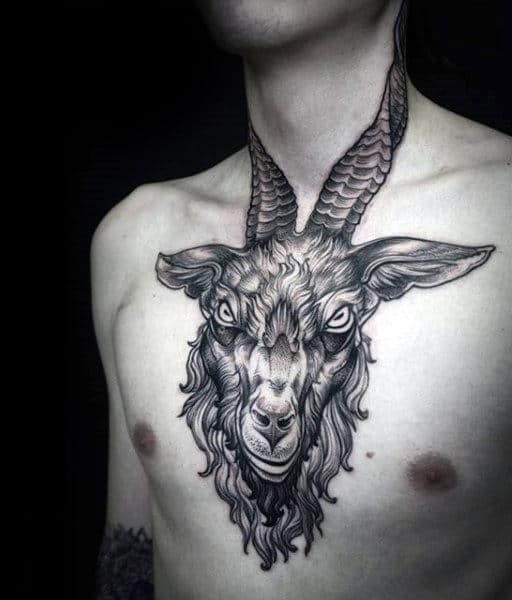 Gentleman With Goat Chest And Neck Tattoo