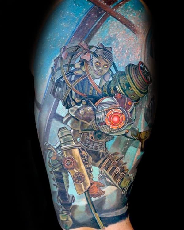 Gentleman With Half Sleeve Bioshock Video Game Themed Tattoo
