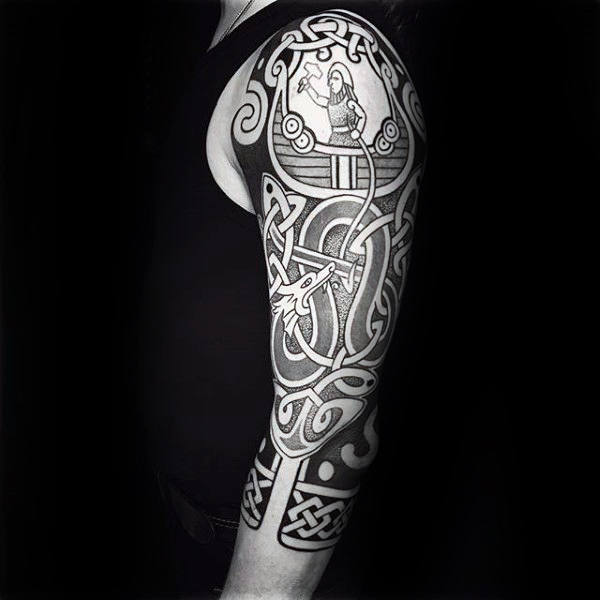 Gentleman With Half Sleeve Mjolnir Tattoo