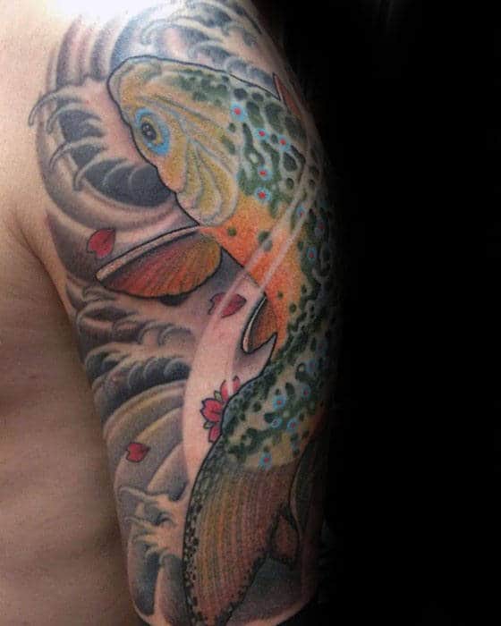 Gentleman With Half Sleeve Trout Japanese Tattoo