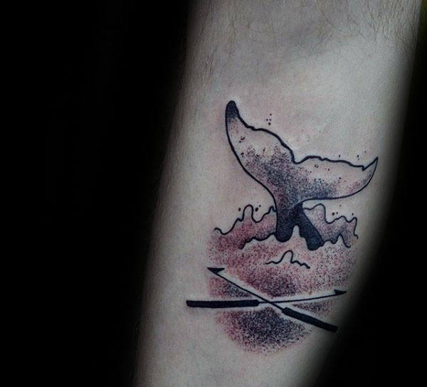 Gentleman With Harpoons And Whale Forear Tattoo
