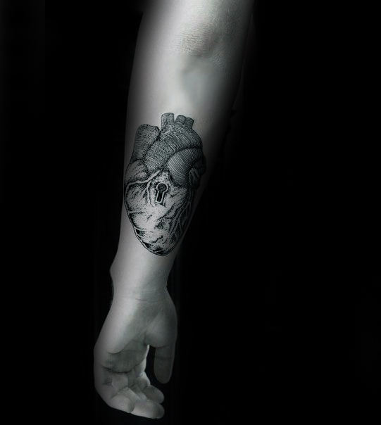 Gentleman With Heart Keyhole Forearm Tattoo Design