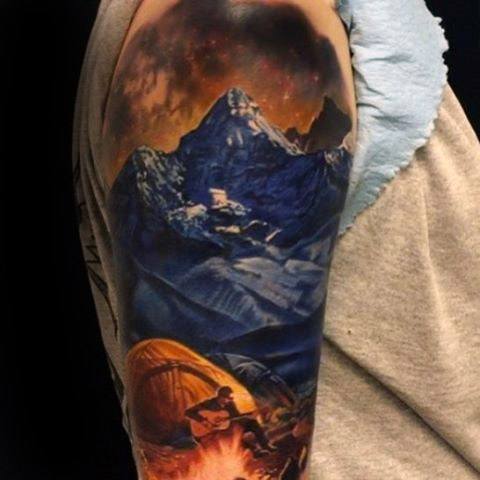 Gentleman With Hyper Realistic Tent Half Sleeve 3d Tattoo